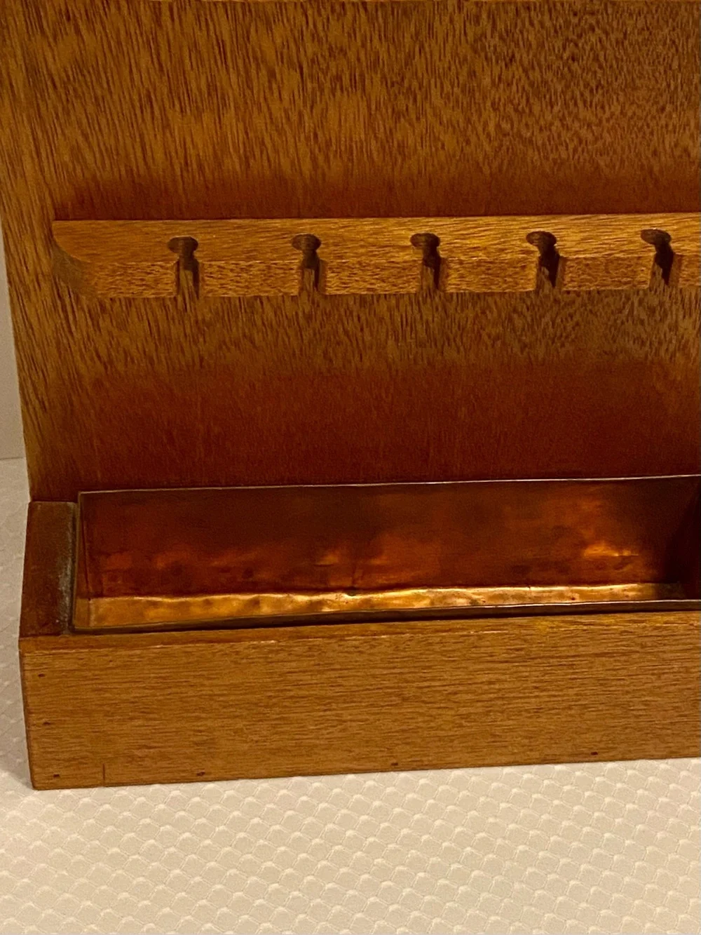 Wooden Spoon Rack with Copper Storage Tray. One of a kind.